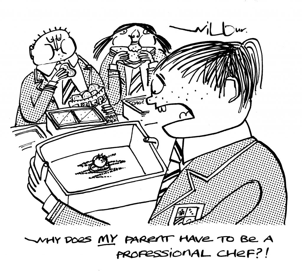 cartoon of kid with weird lunch box