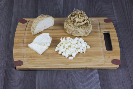 photo of celeriac, whole, sliced, diced