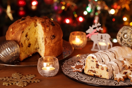 photo of Christmas panettone on the left and stollen on the right