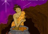 cartoon of cavewoman asking if anyone's got a paleo Christmas recipe